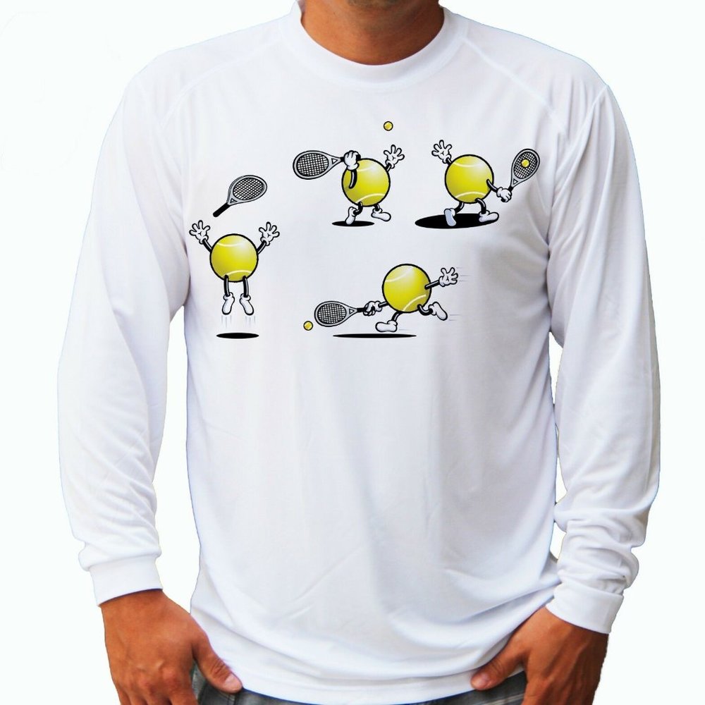 New Tennis Ball Racquet Long Sleeve UPF 50 T-Shirt Beach Sport UV Protection